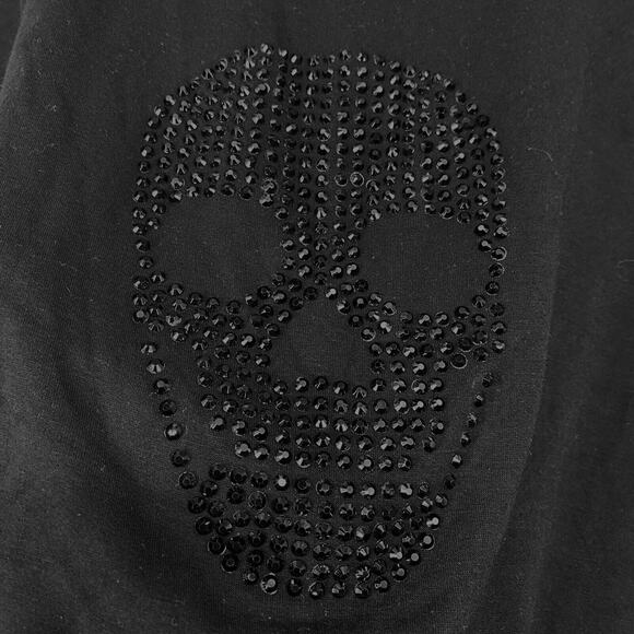 Brit NY Sequined Sugar Skull T-shirt Top Women size Large Black Long Sleeve - Picture 4 of 10